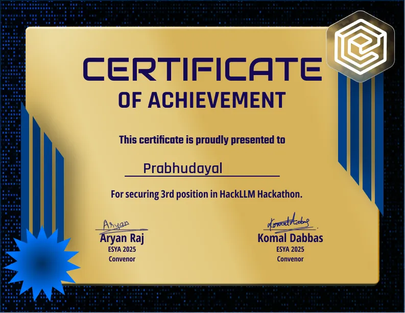 IIIT Delhi HackLLM Certificate
